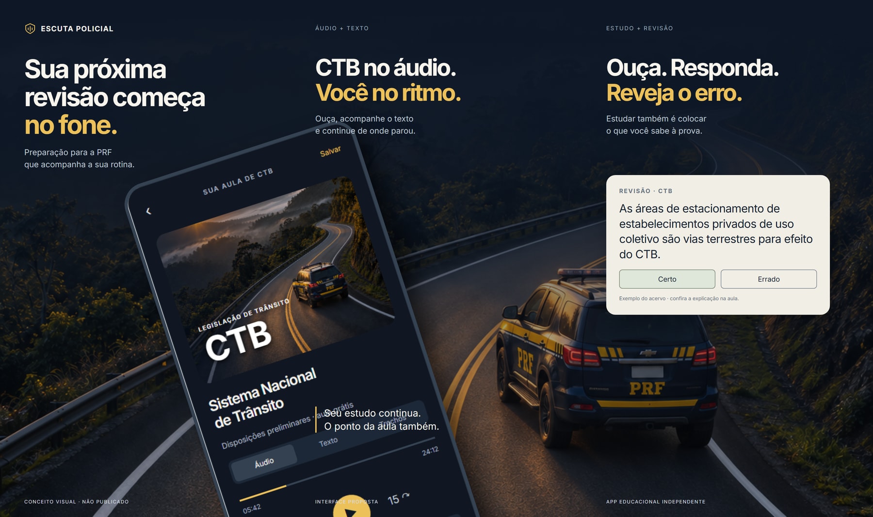 Escuta Policial: aula em áudio, texto sincronizado e questão Certo ou Errado