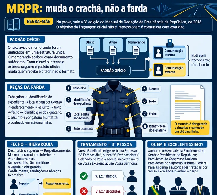 Resumo visual de Correspondência Oficial (Manual de Redação da Presidência) para o concurso da PRF
