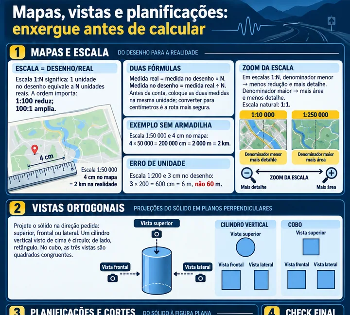 Resumo visual de Figuras Planas · Desenhos, Mapas, Plantas e Escalas para o concurso da PRF