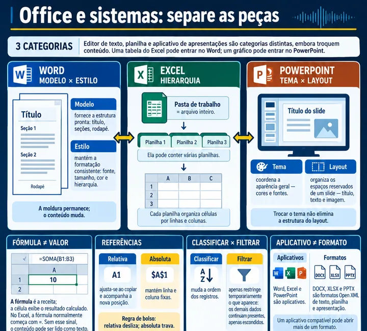 Resumo visual de Edição de Textos, Planilhas e Apresentações · Sistemas de Informação para o concurso da PRF