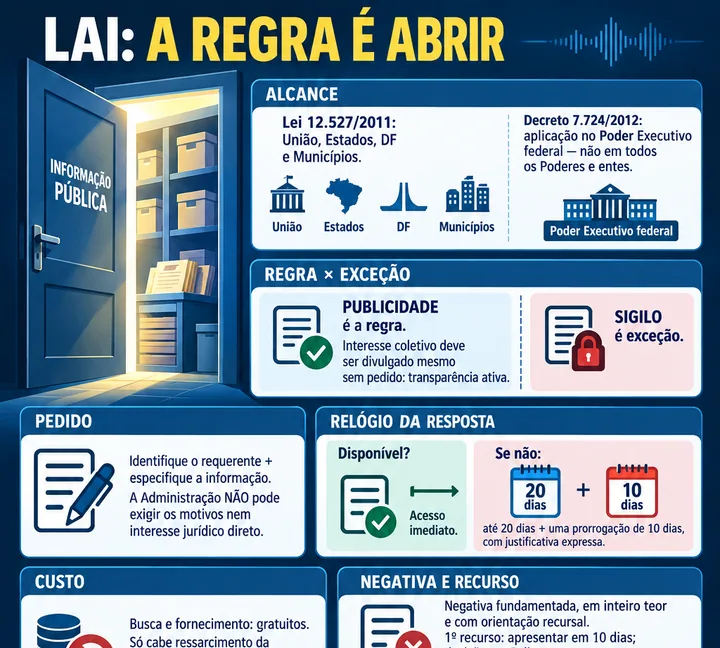 Resumo visual de Transparência e Acesso à Informação (Lei 12.527/2011) para o concurso da PRF