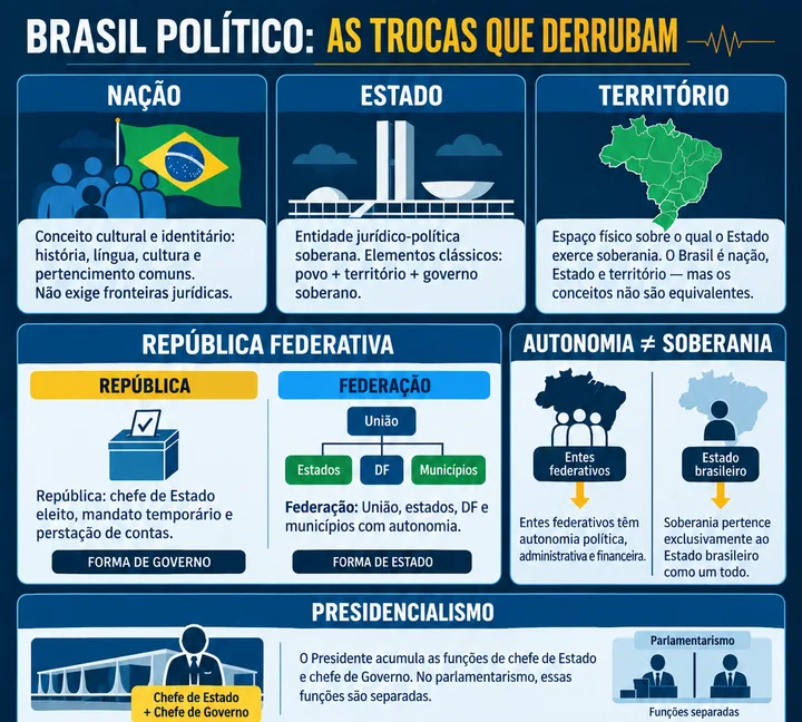 Resumo visual de O Brasil Político · Organização do Estado · Divisão do Trabalho para o concurso da PRF
