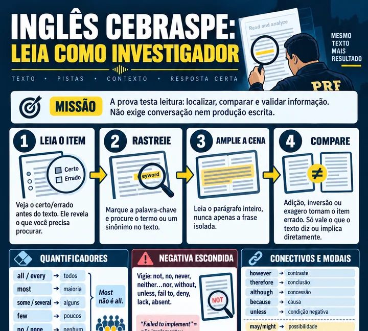 Resumo visual de Compreensão em Língua Inglesa para o concurso da PRF