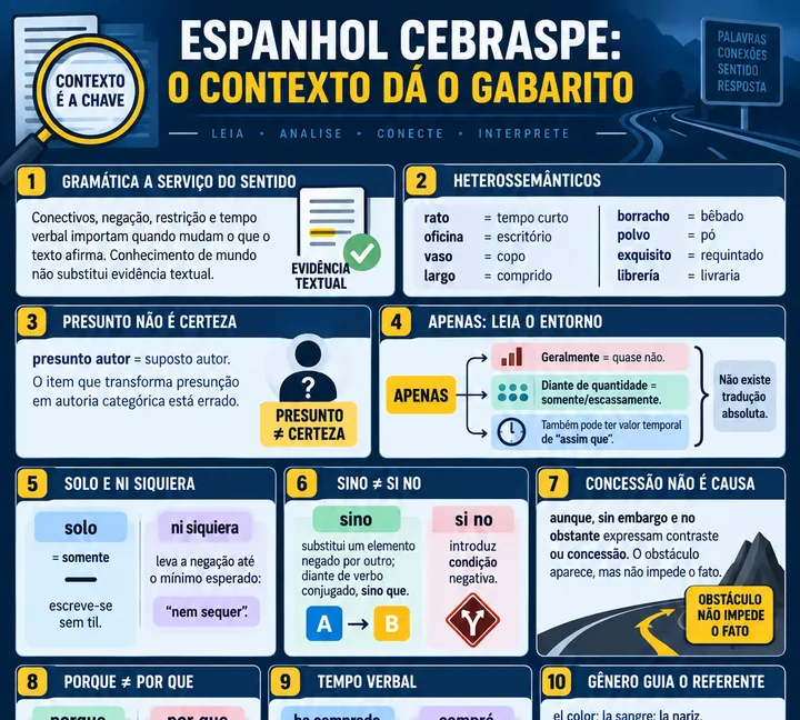 Resumo visual de Compreensão em Língua Espanhola para o concurso da PRF