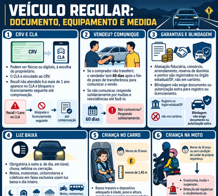 Resumo visual de Veículos: Registro, Licenciamento e Equipamentos para o concurso da PRF