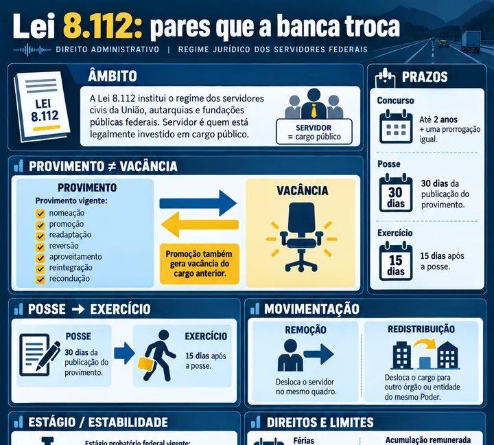 Resumo visual de Regime Jurídico dos Servidores Federais para o concurso da PRF