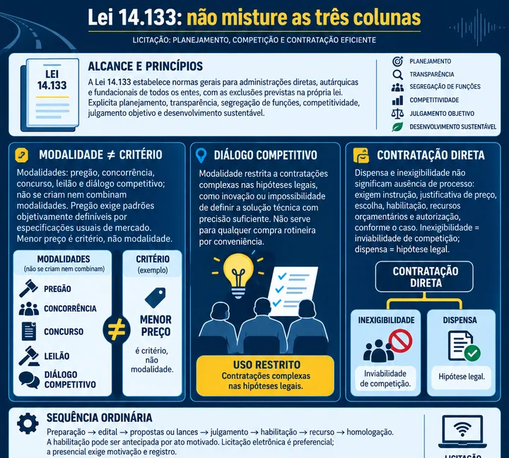 Resumo visual de Licitação · Lei 14.133/2021 para o concurso da PRF