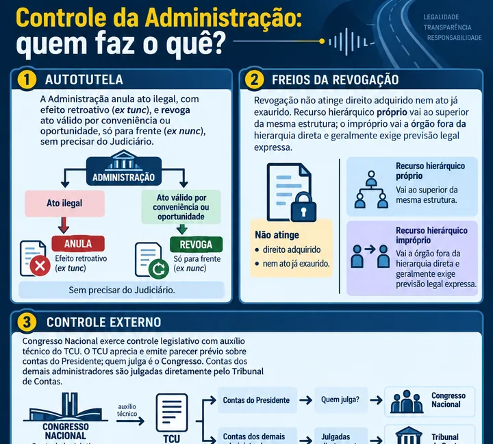 Resumo visual de Controle da Administração Pública para o concurso da PRF