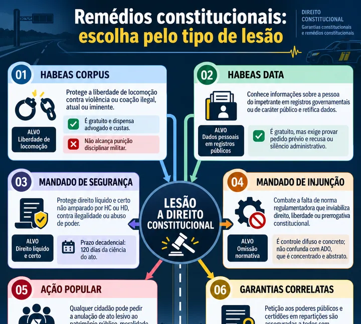 Resumo visual de Garantias Constitucionais e Remédios Constitucionais para o concurso da PRF