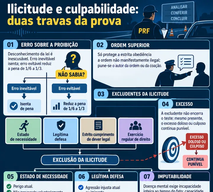 Resumo visual de Ilicitude · Culpabilidade para o concurso da PRF