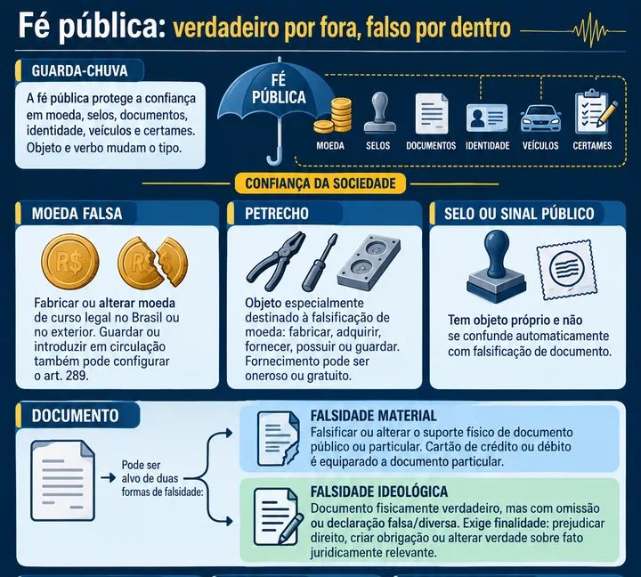 Resumo visual de Crimes contra a Fé Pública para o concurso da PRF