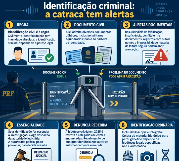 Resumo visual de Identificação Criminal (CF Art. 5º LVIII e Lei 12.037/2009) para o concurso da PRF