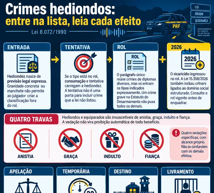 Resumo visual de Crimes Hediondos para o concurso da PRF