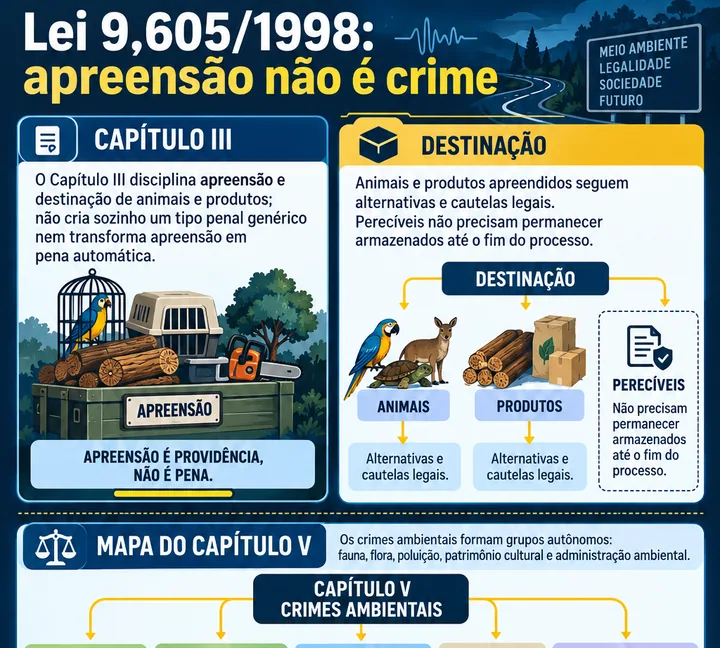 Resumo visual de Crimes Ambientais (Caps. III e V) para o concurso da PRF