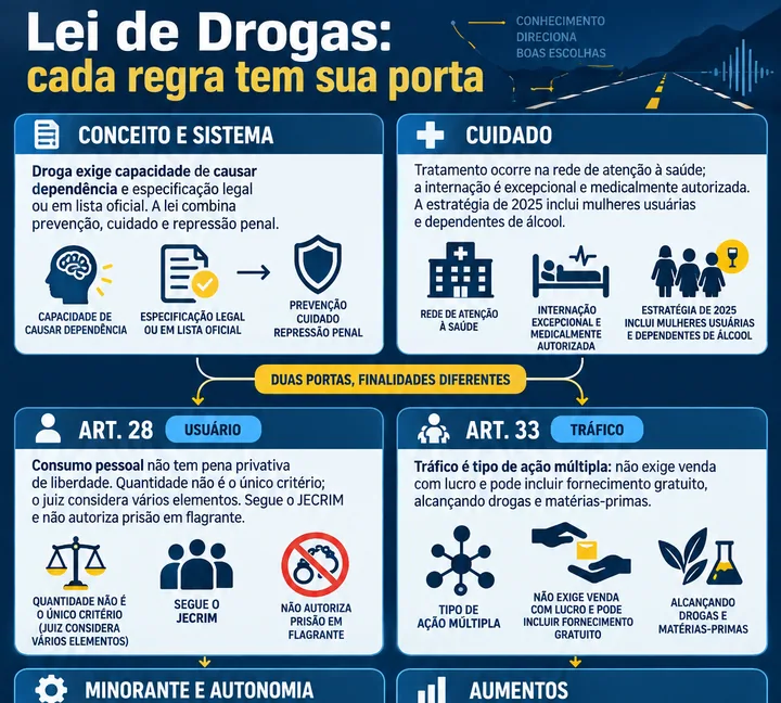 Resumo visual de Lei de Drogas para o concurso da PRF