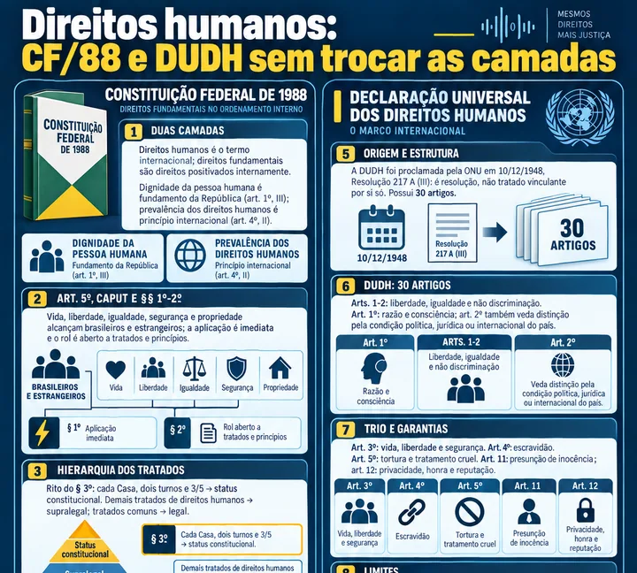 Resumo visual de Direitos Humanos na CF · Declaração Universal para o concurso da PRF