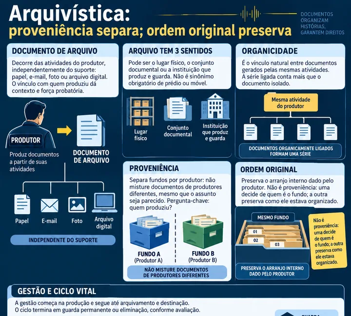 Resumo visual de Arquivística · Princípios e Conceitos para o concurso da PRF